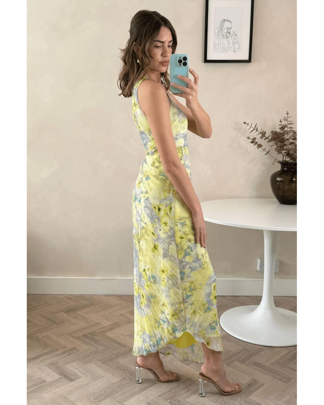 Style Cheat Green Marley Foral Asymmetric Pleated Maxi Dress