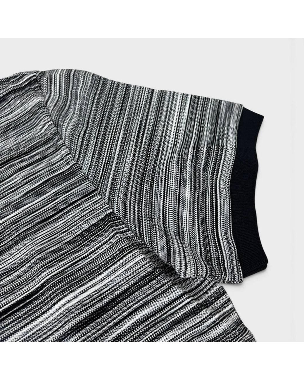 Missoni Gray Striped Contrast Collar Polo Shirt Space Dyed for men