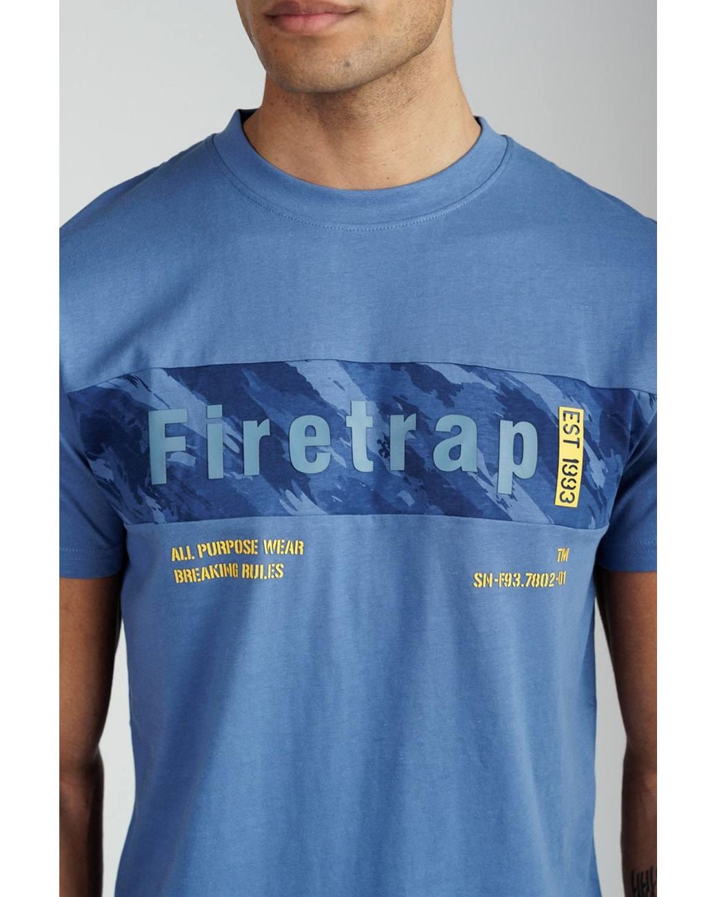 Firetrap Blue 3 Pack Regular Fit Cotton Graphic Crew Neck T-Shirts for men