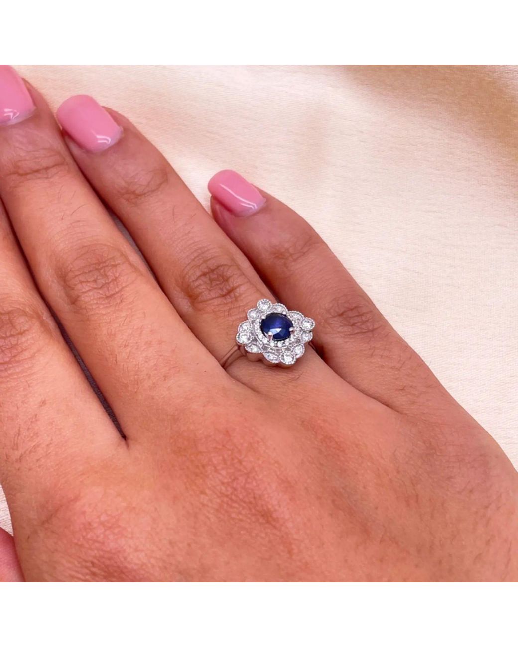 Raina Jewels Blue 14Ct Round Sapphire & Diamond Cluster Milgrain Ring