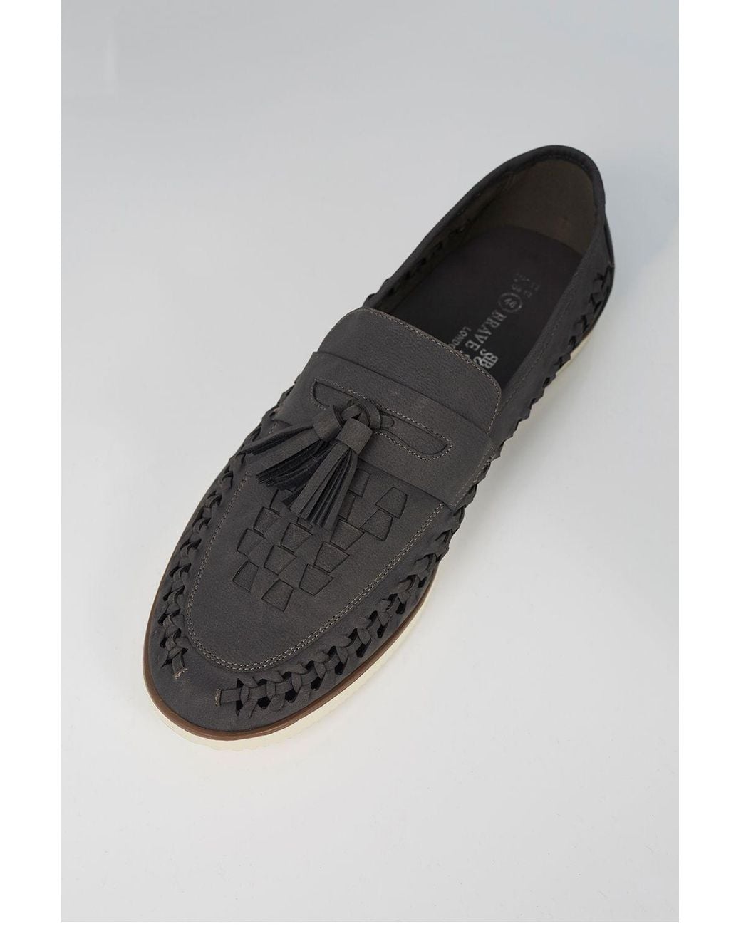 Brave Soul Black Faux Leather Woven Loafers for men