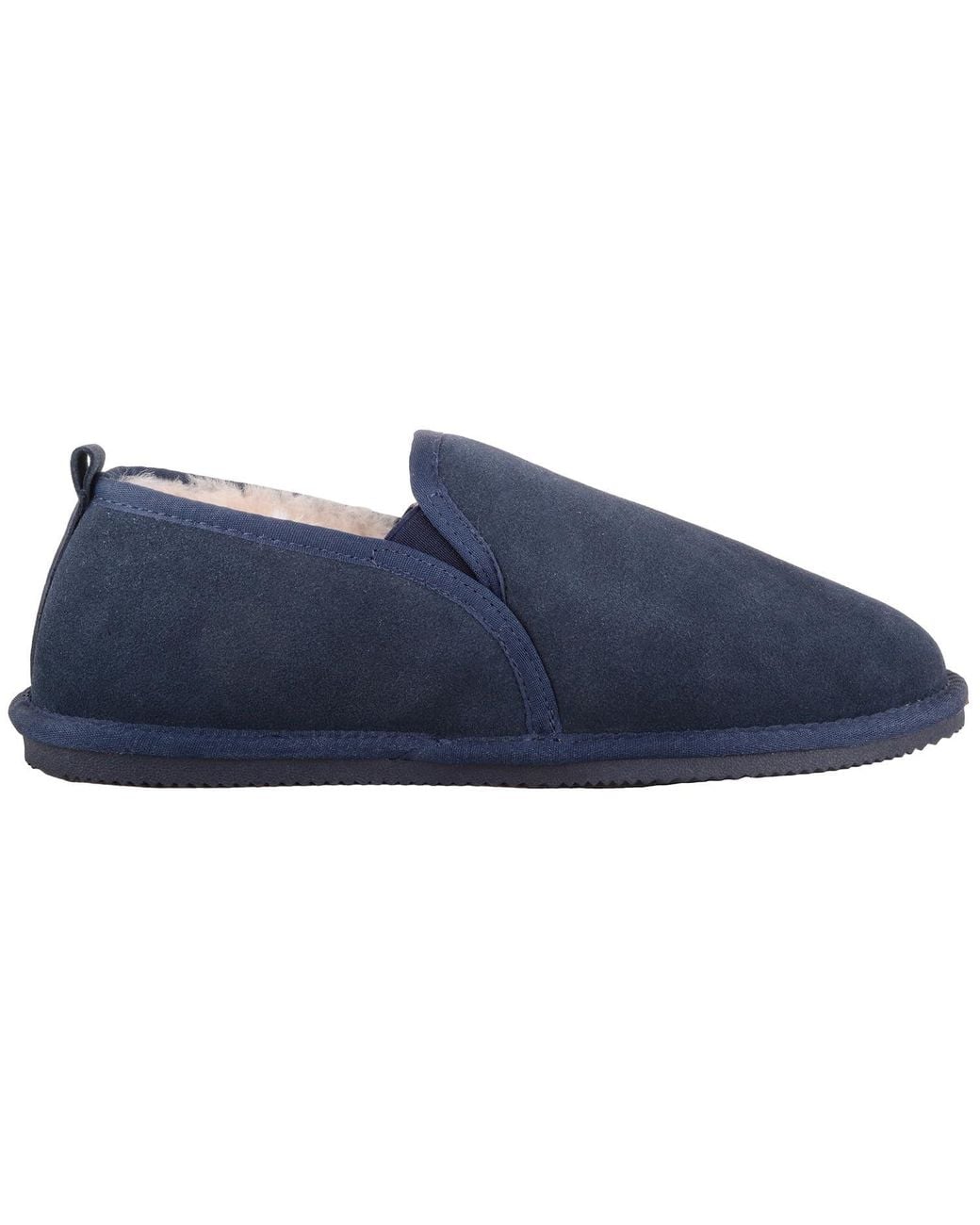 Absolute Footwear Blue Sheepskin Lined Suede Slipper With Elasticated Twin Gusset for men