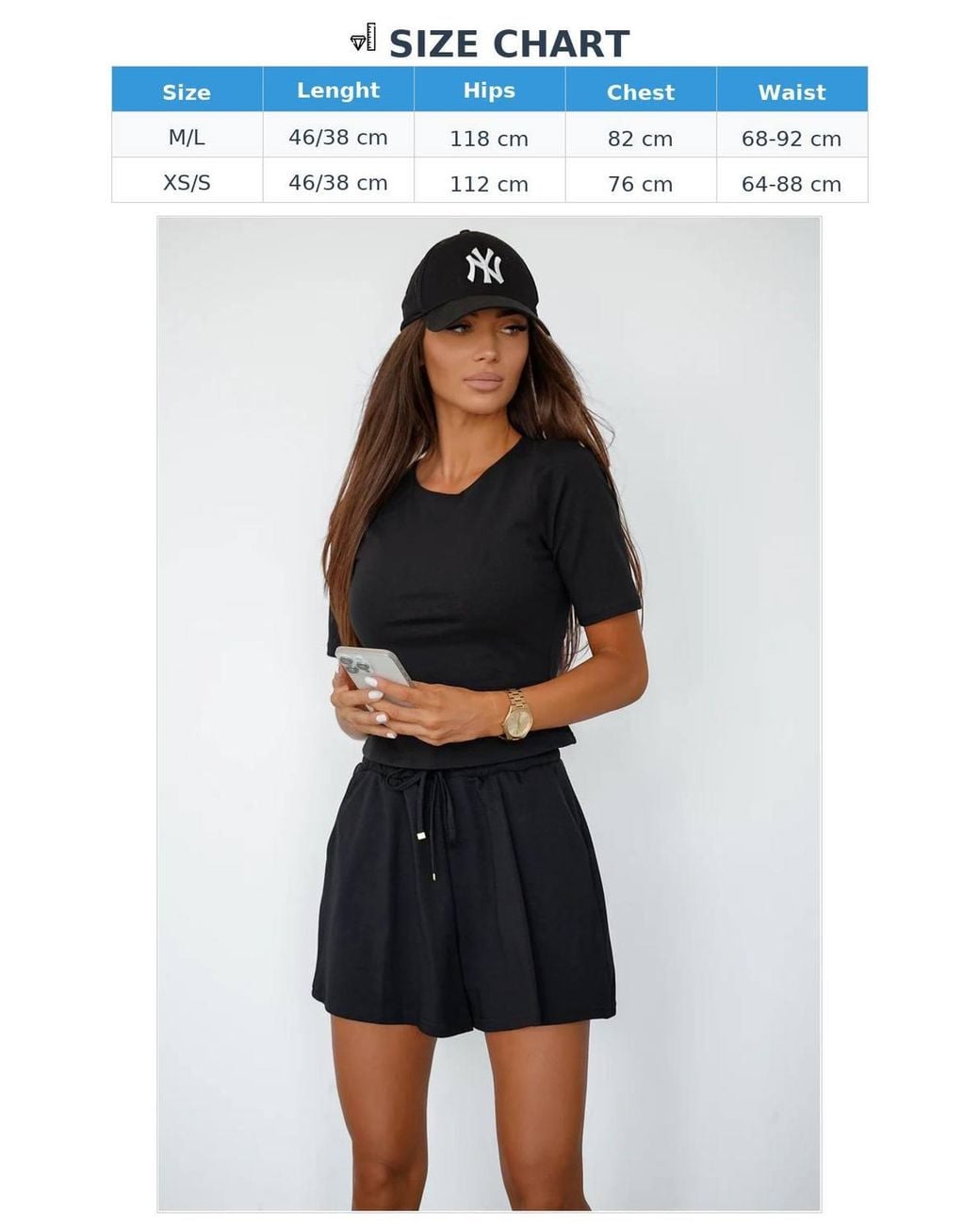 Love Lace Black Viscose Elastane Short Sleeve Shirt Short Set
