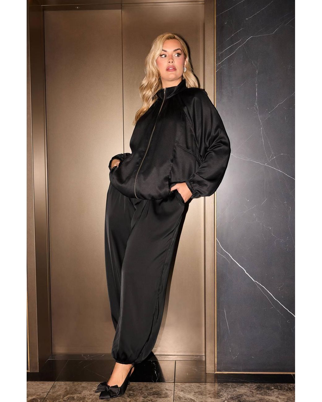 Yours Black Satin Balloon Trousers