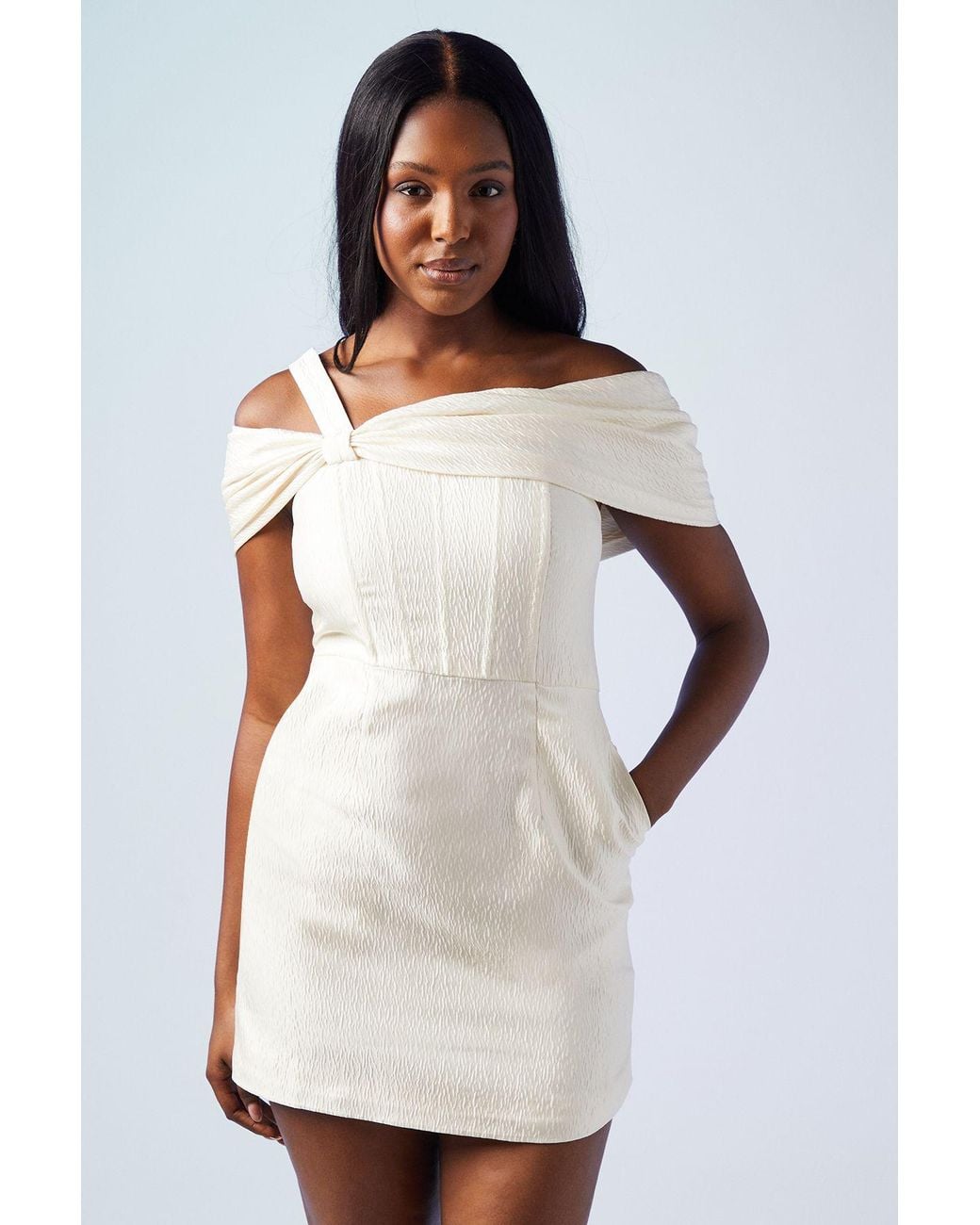 Coast White Statement Bow Bardot Bridal Mini Dress