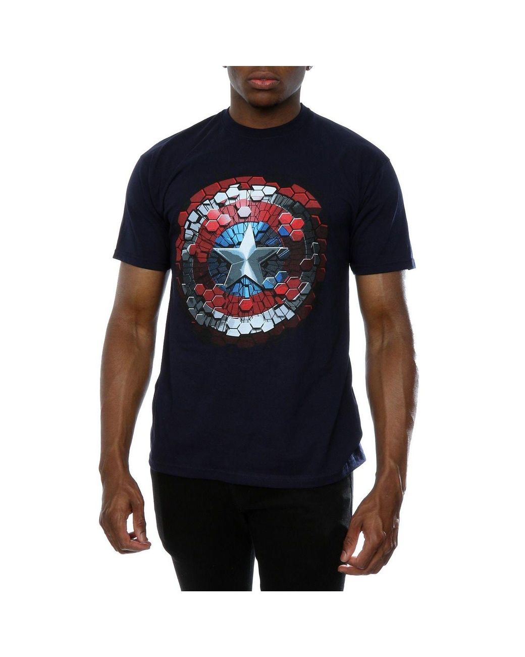 Marvel Blue Captain America Civil War Hex Shield T-Shirt for men