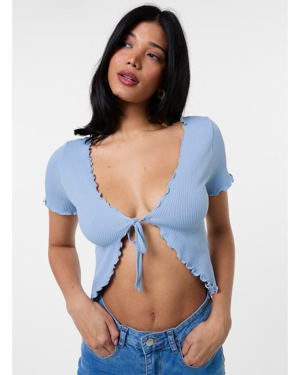 Pink Vanilla Blue Lettuce Hem Tie Front Top