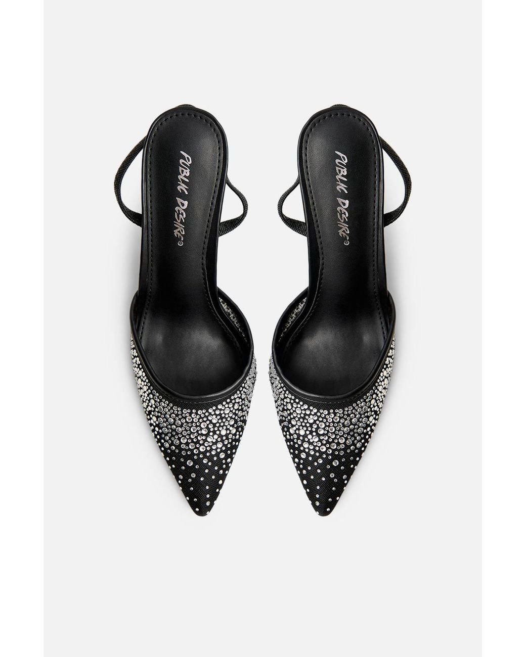 Public Desire White Rochie Mesh Embellished Sling Back Court Heels