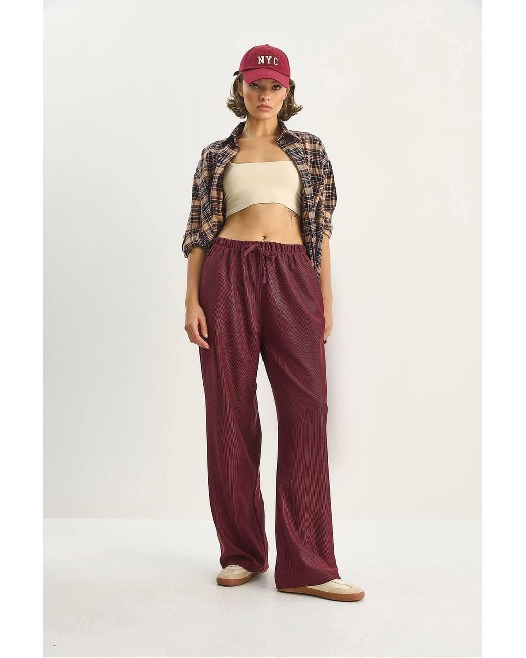 Bianco Lucci Red High Waist Wide Leg Pants
