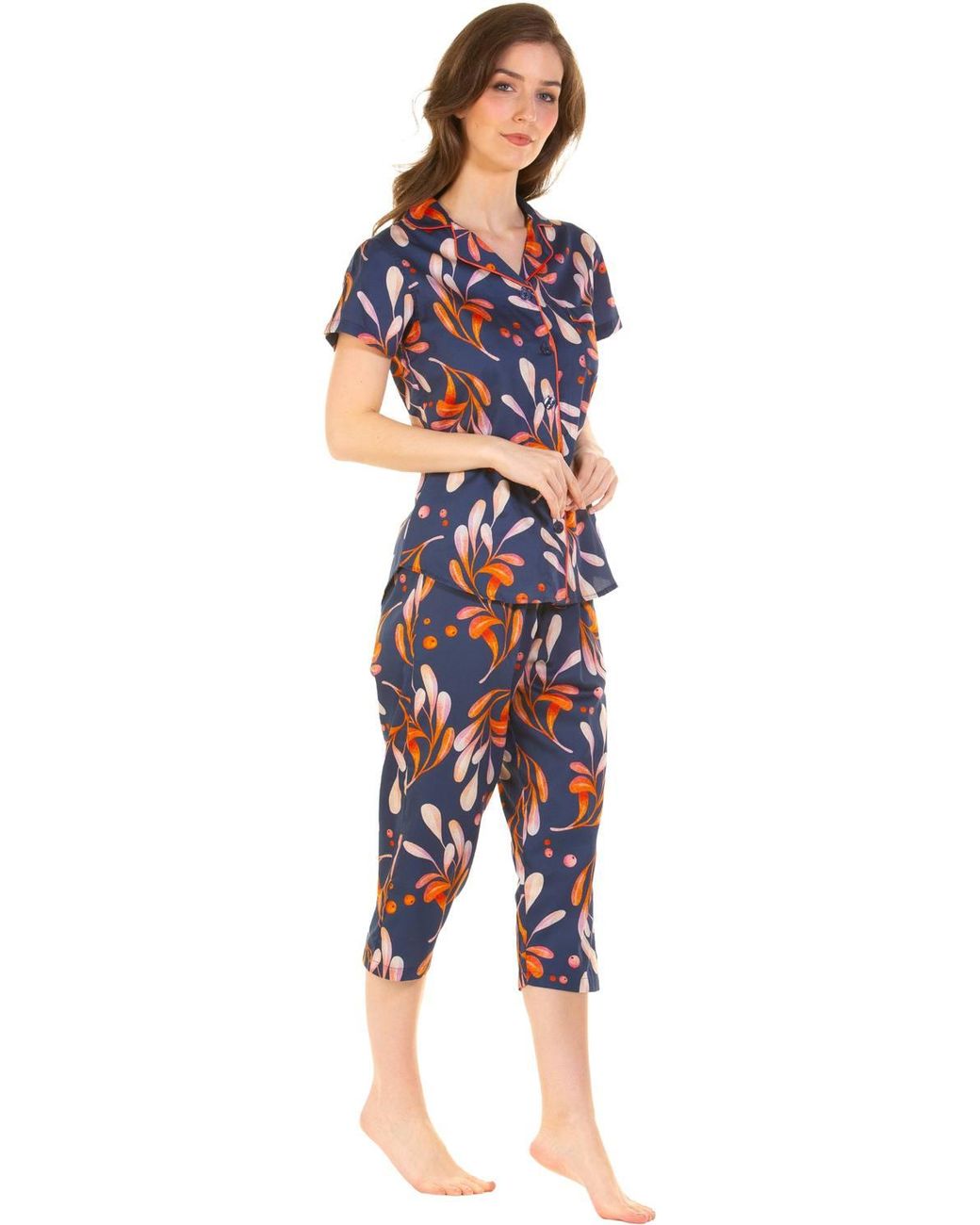 Wisteria Lane Blue 100% Combed Cotton Poplin Cropped Pyjama Set