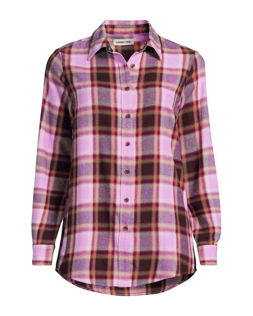 Lands' End Red Long Sleeve Flannel Boyfriend Shirt