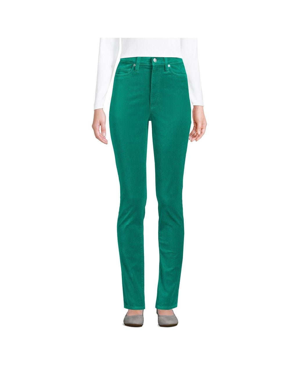 Lands' End Green Petite Slim Leg Velvet Jeans, High Waisted