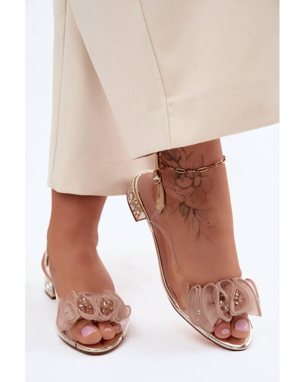 Love Lace Metallic Classic Leather Sandals With 2.5Cm Heel