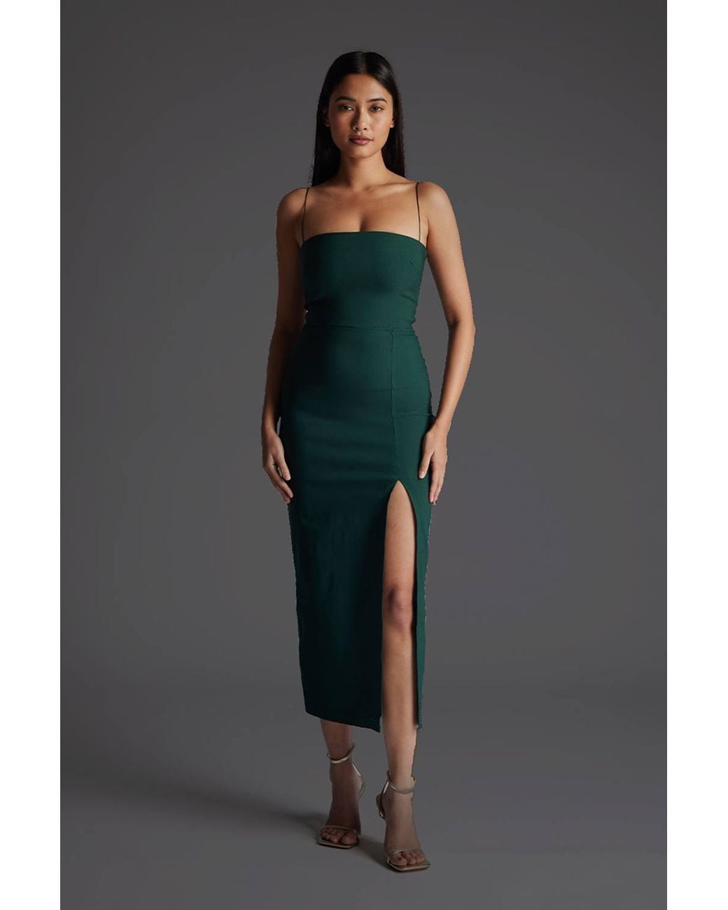 Vesper Gray Square Neck Midaxi Dress With Cami Straps