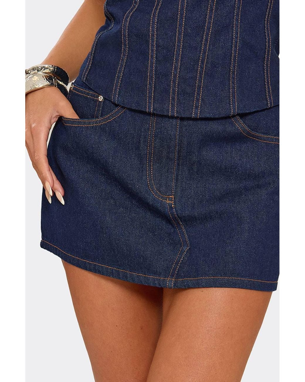 EGO Blue Denim Low Rise Mini Skirt