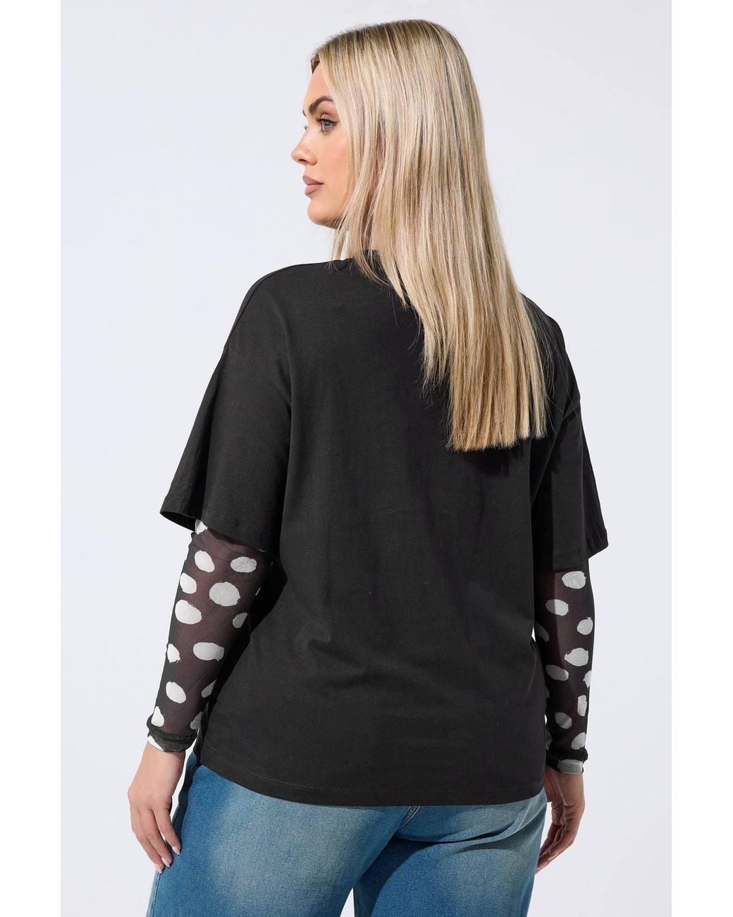 Yours Black Polka Dot Sleeve T-Shirt