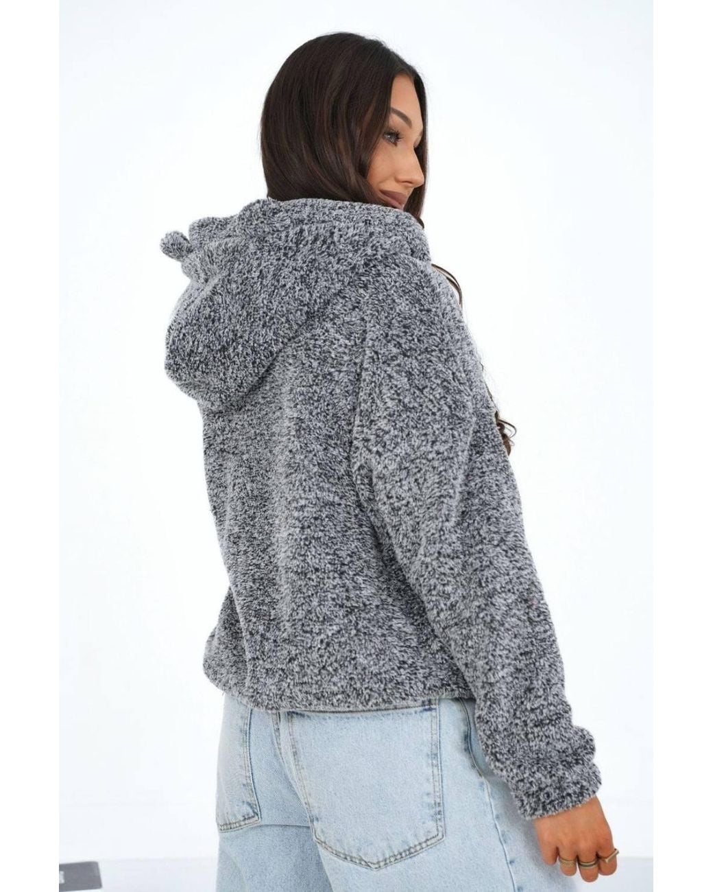 Love Lace Gray Casual Teddy Bear Hooded Zip Sweatshirt