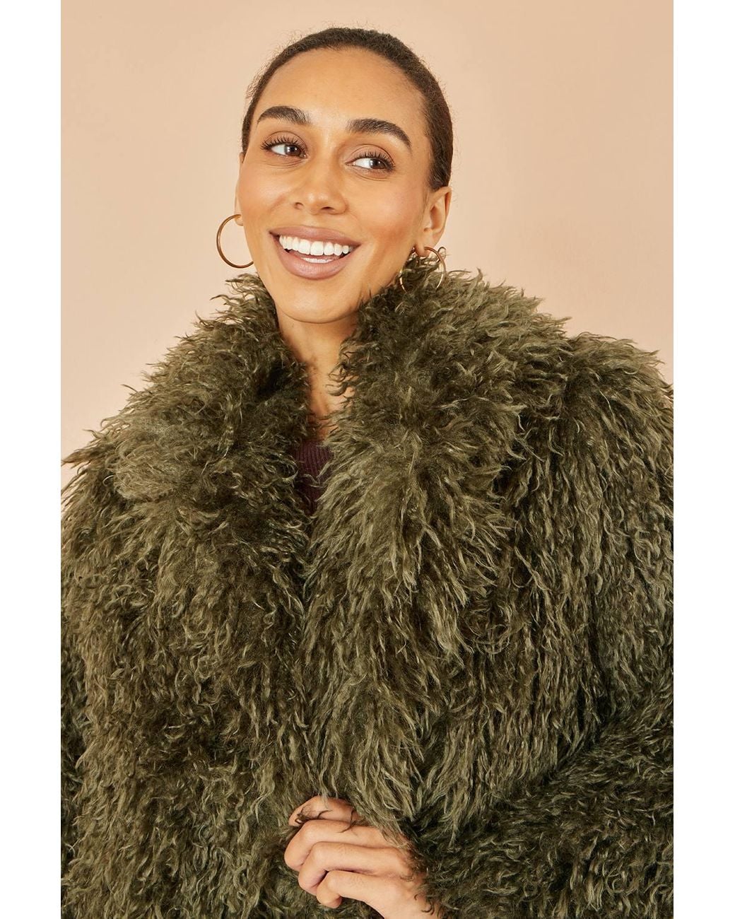 Yumi' Green Luxe Long Hair Fur Coat