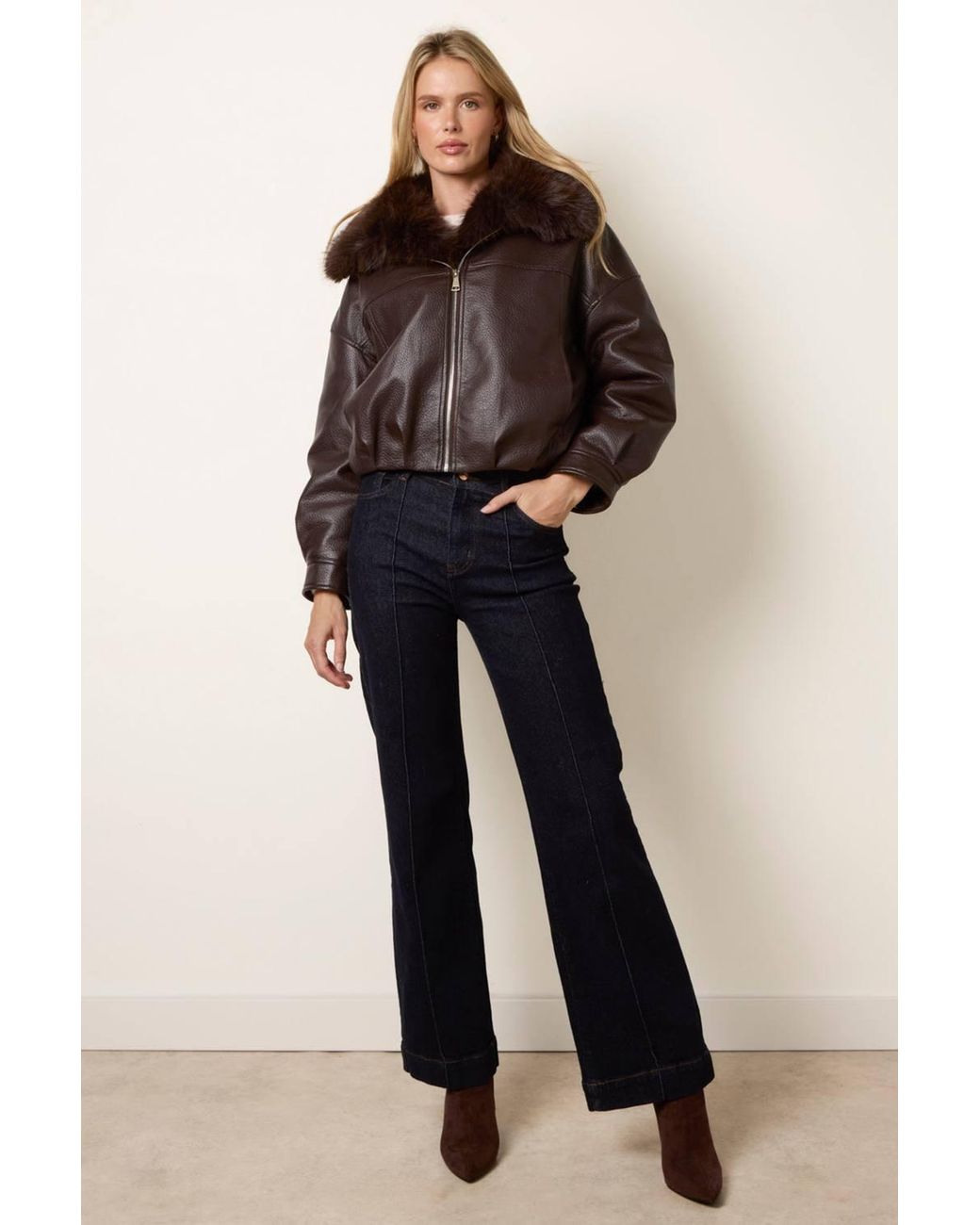 Blue Vanilla Brown Long Sleeve Turtleneck Jacket
