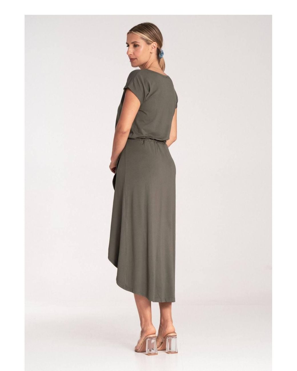 Love Lace Green Viscose Asymmetric Short Sleeve Dress With Ties
