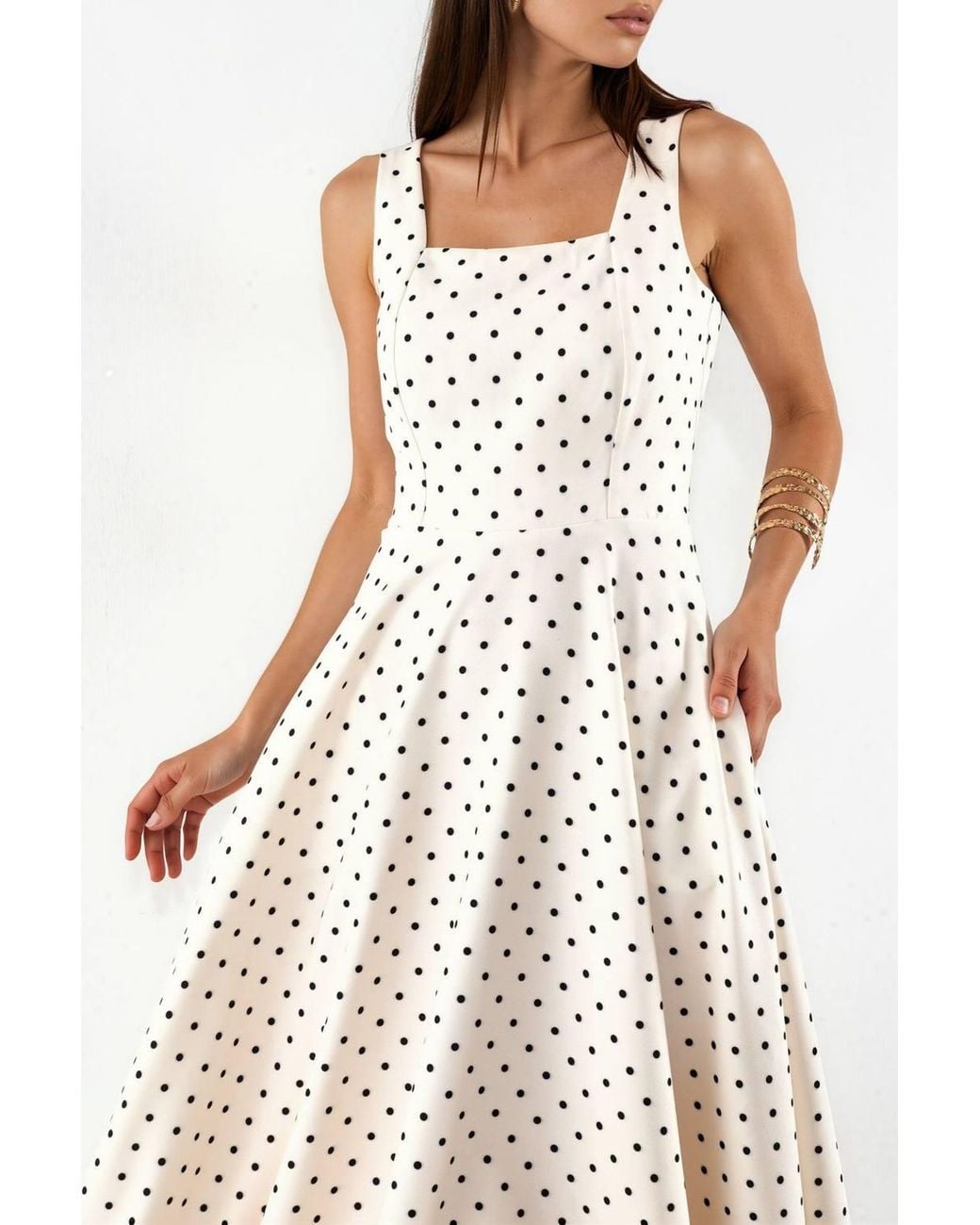 Hiccup White Polka Dot Tie Detail Midi Dress