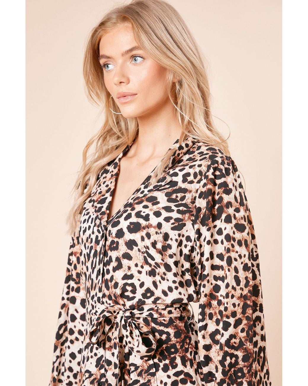 Dorothy Perkins Natural Blouson Sleeve Mini Shirt Dress