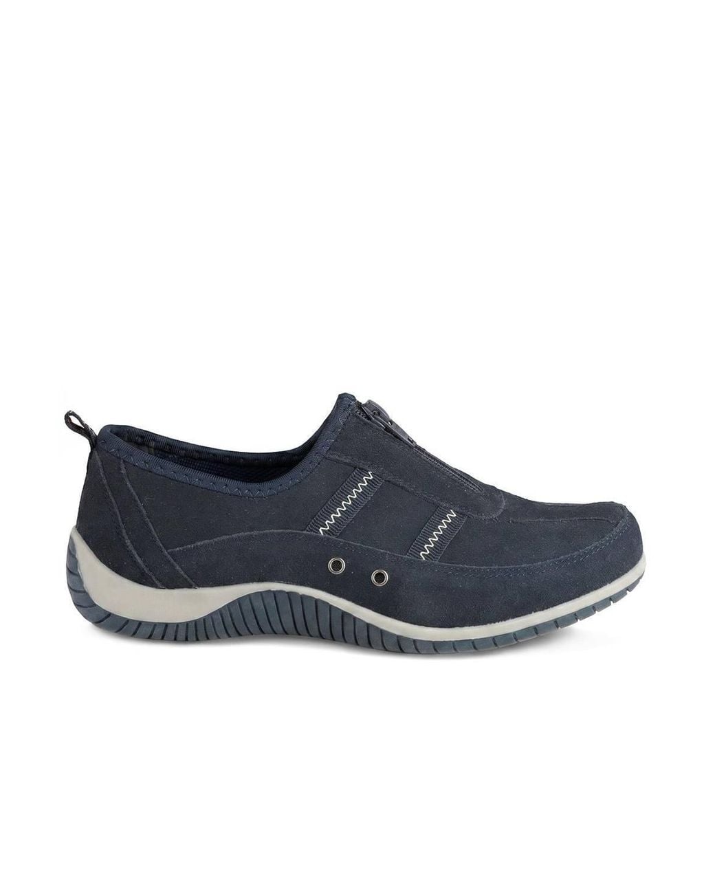 Pavers Blue Memory Foam Leather Slip On Trainers