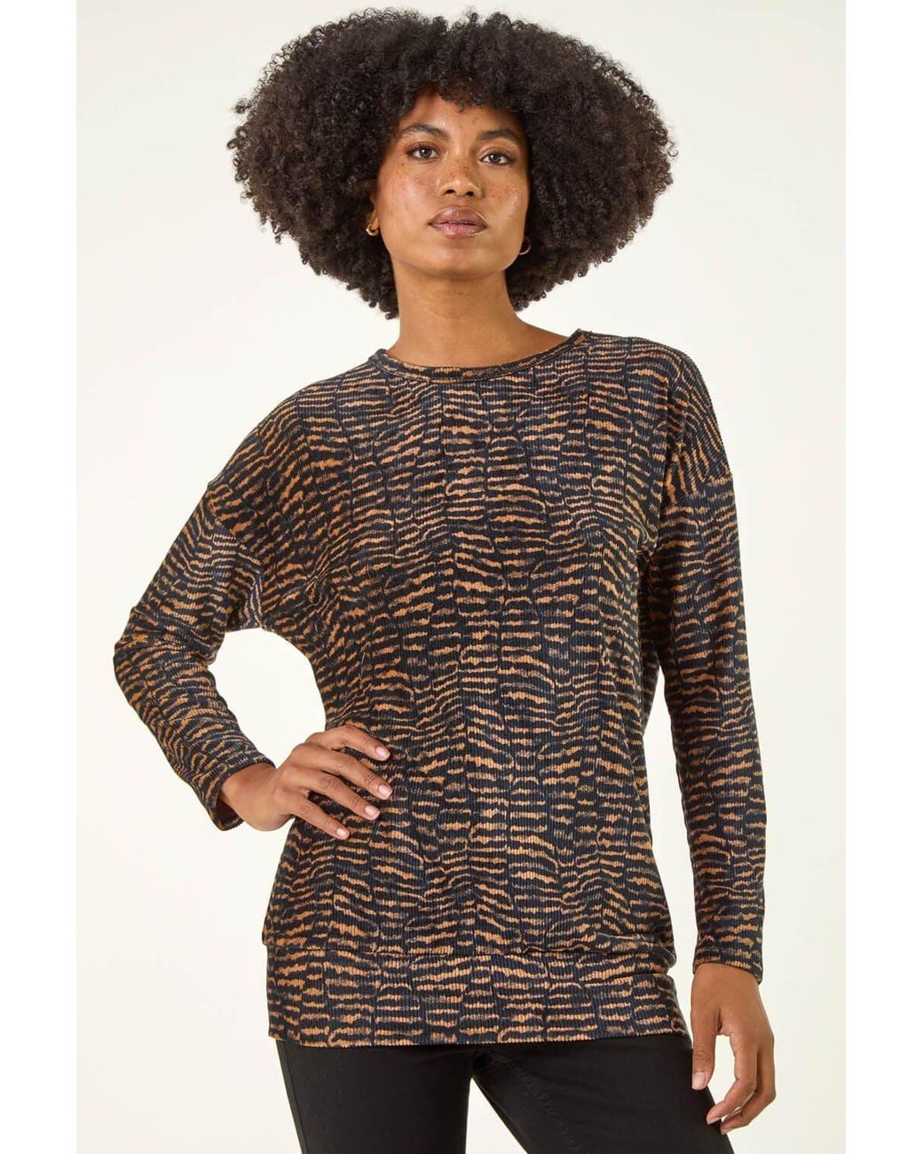Roman Natural Animal Print Bubble Hem Top