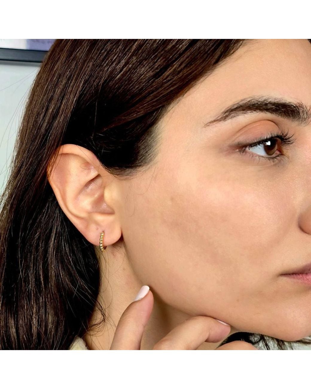 Harfi Metallic Dainty Beaded Huggie Hoop Plated Earrings