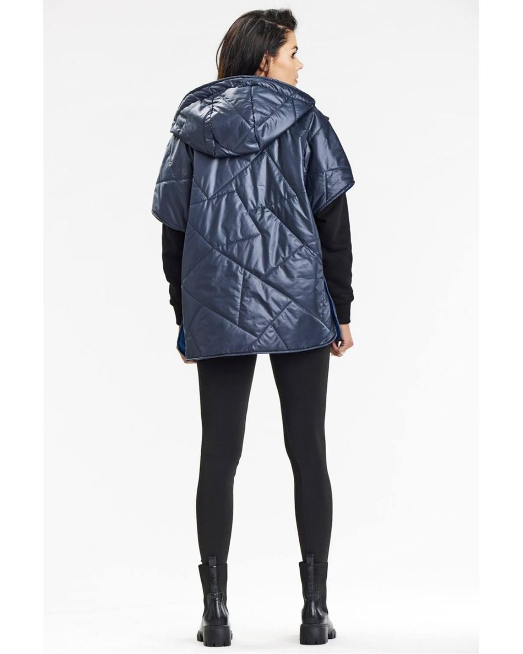 Love Lace Blue Everyday Printed Relaxed Hooded Lined Gilet