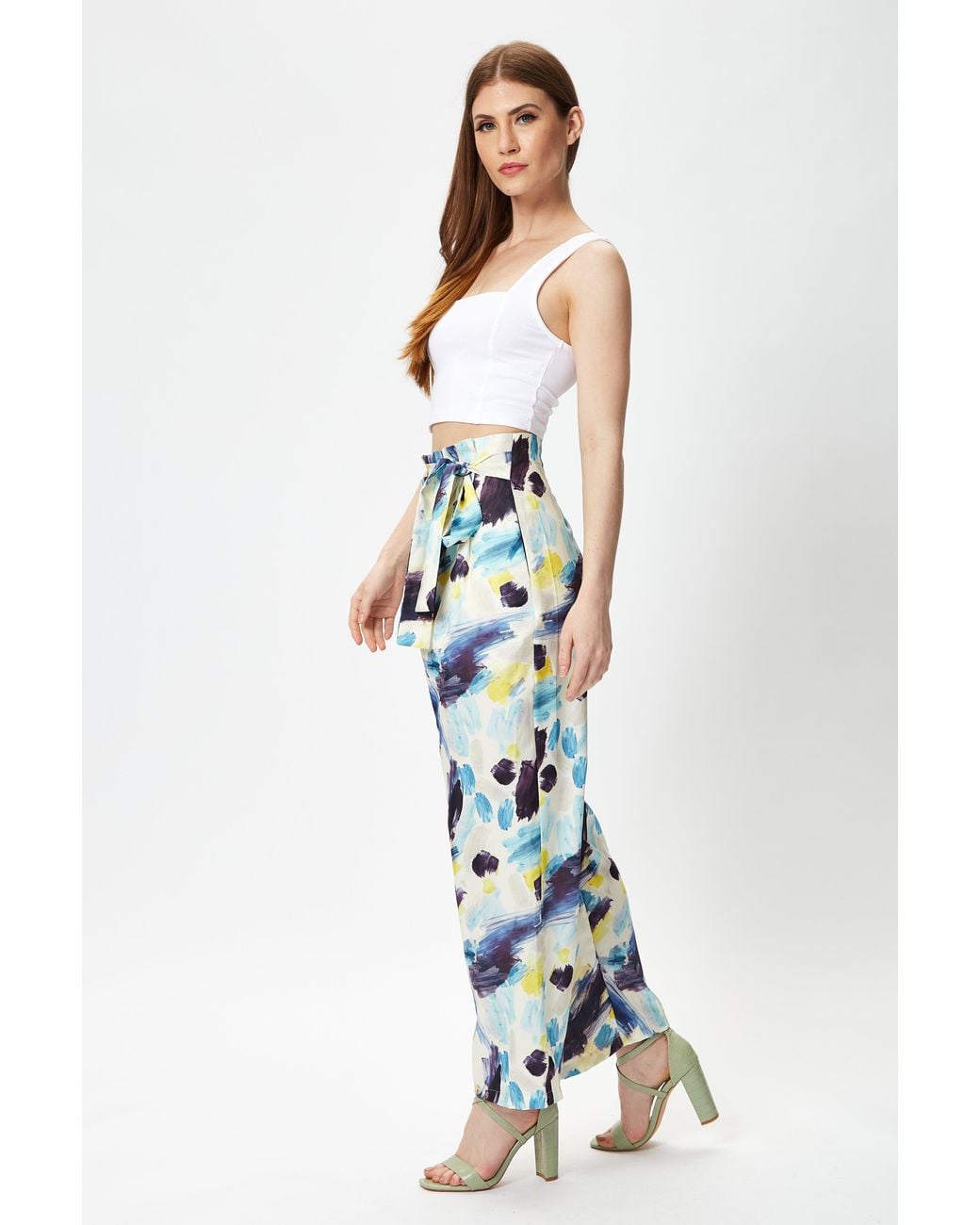 Liquorish Blue Multicolour Abstract Print Trousers