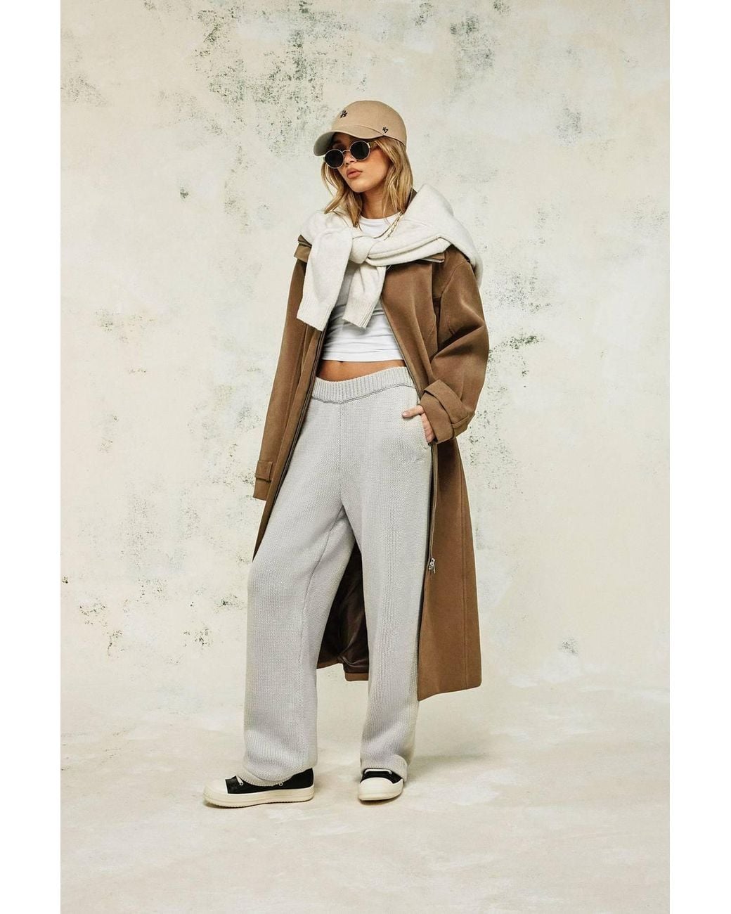 CERNUCCI Natural Knitted Embroidered Wide Leg Jogger