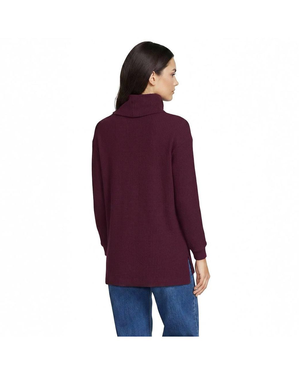 Lands' End Black Petite Long Sleeve Cowl Neck Waffle Tunic