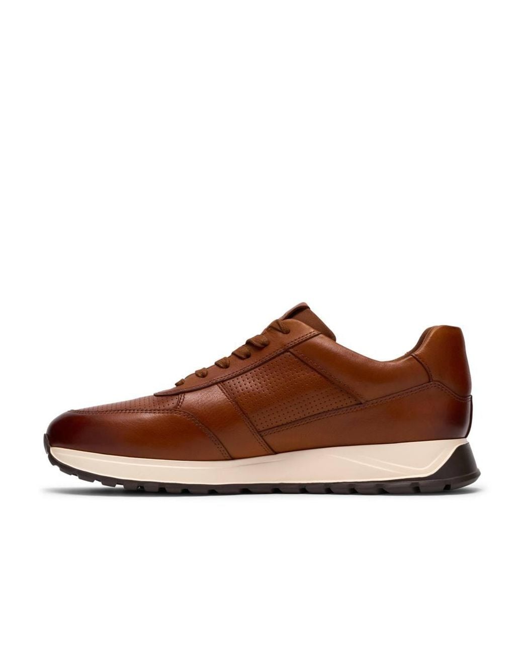 Clarks Brown Radwell Tie Tan Leather Trainers, Lace Up for men
