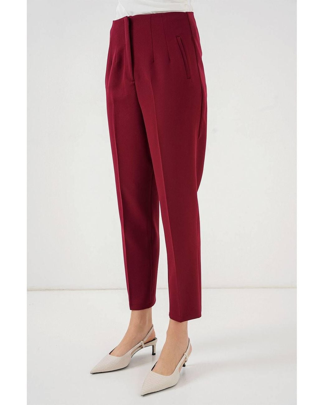 Bigdart Red High Waist Slim Fit Ankle Length Crepe Pants