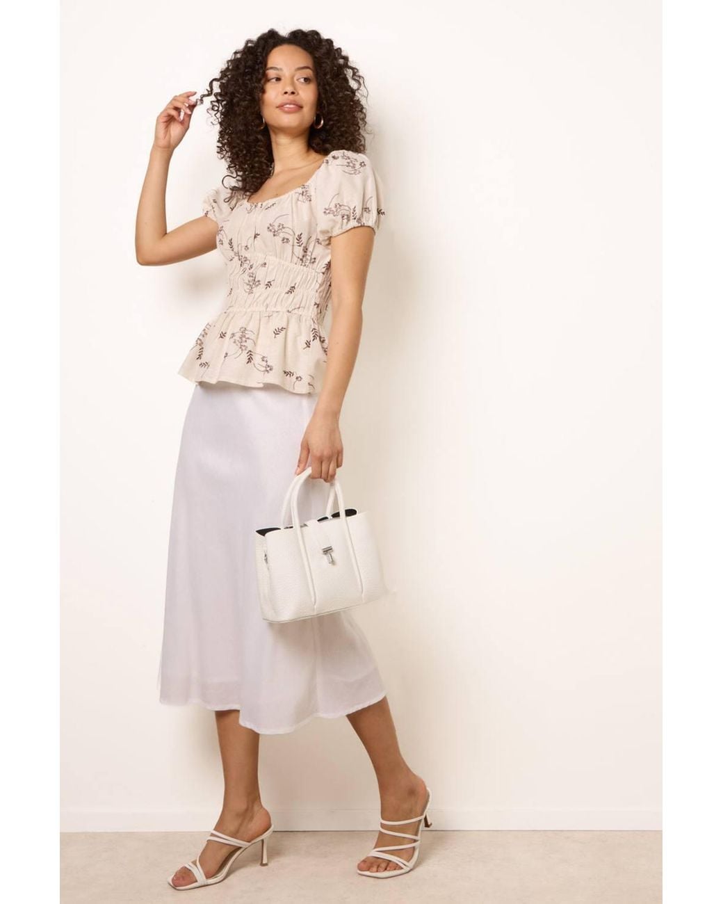 Blue Vanilla Natural Elasticated Waist Short Sleeve Square Top