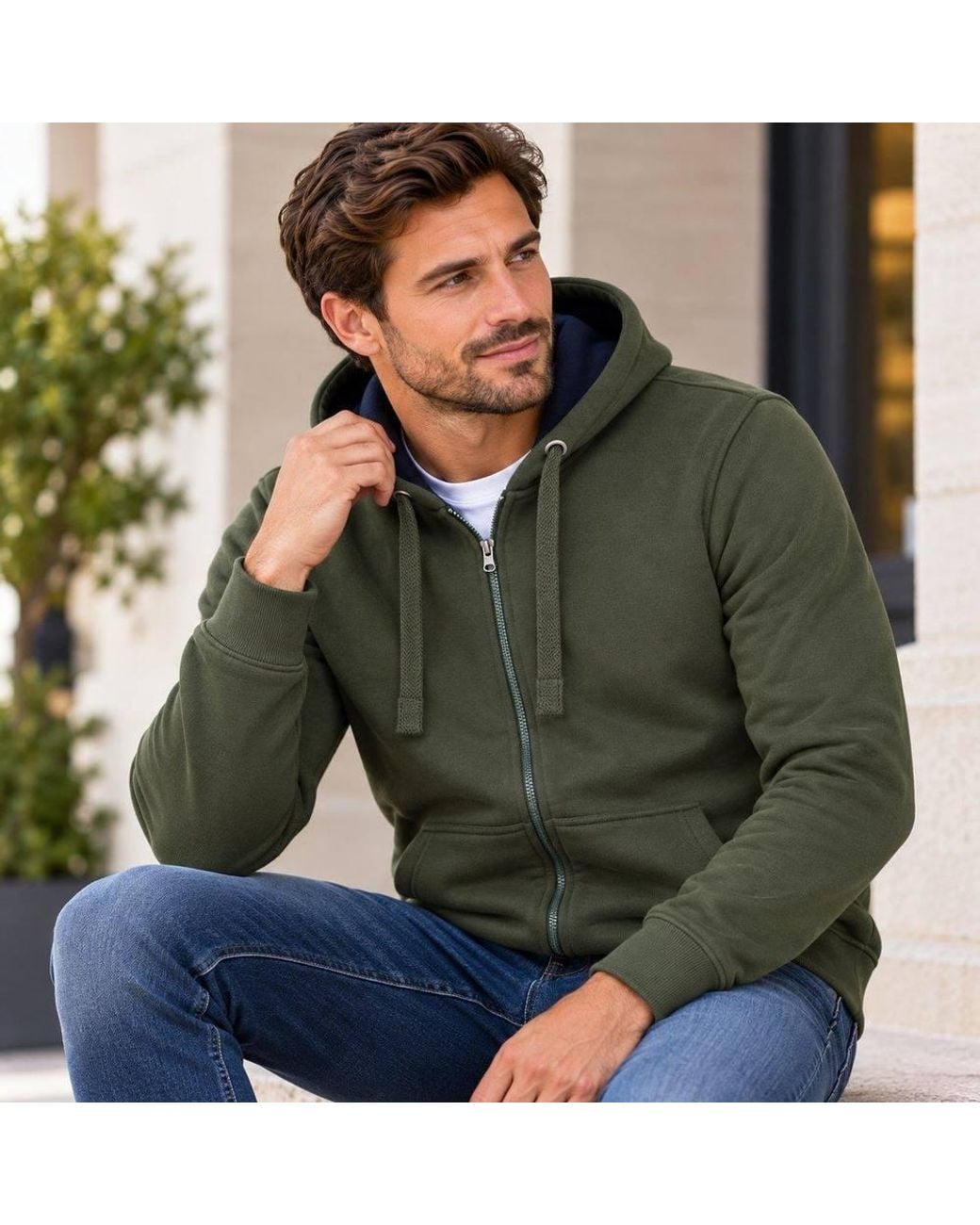 KAM Jeanswear Green Long Sleeve Full Zip Hoody For for men