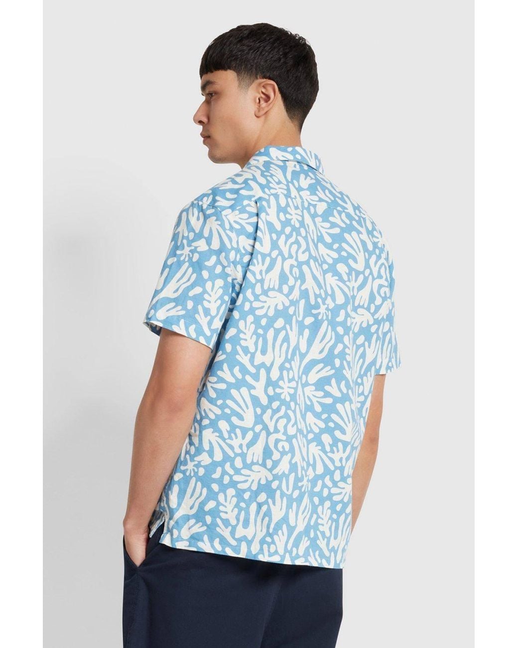 Farah Blue Saunders Short Sleeve Revere Shirt for men
