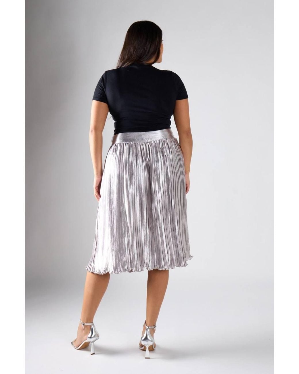 Shnoo Metallic Pleated Midi Skirt
