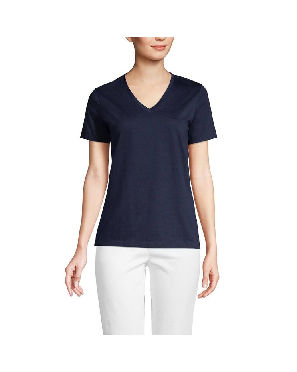 Lands' End Blue Supima Short Sleeve V-Neck T-Shirt