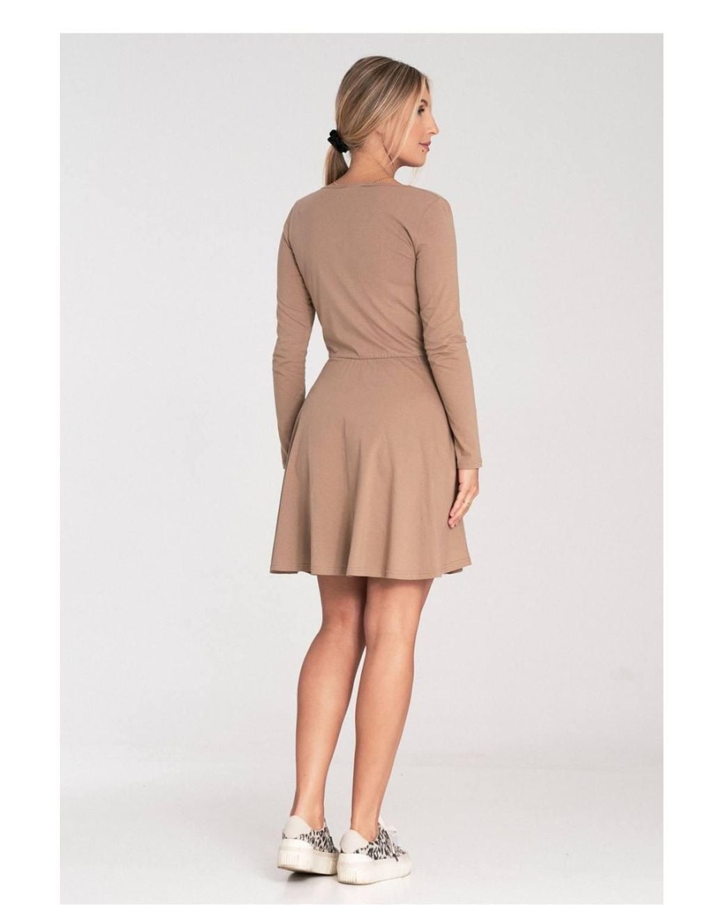 Love Lace White Cotton Long Sleeve Envelope Neck Flared Dress