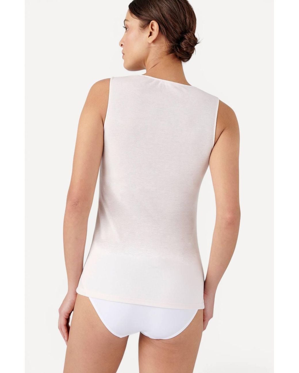 DAMART White Sleeveless Thermolactyl T-Shirt Lace Trim Regular Length Jersey