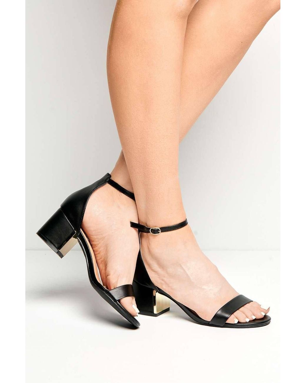 Miss Diva Black Elodie Trim Block Heel Anklestrap Pu Heeled Sandals