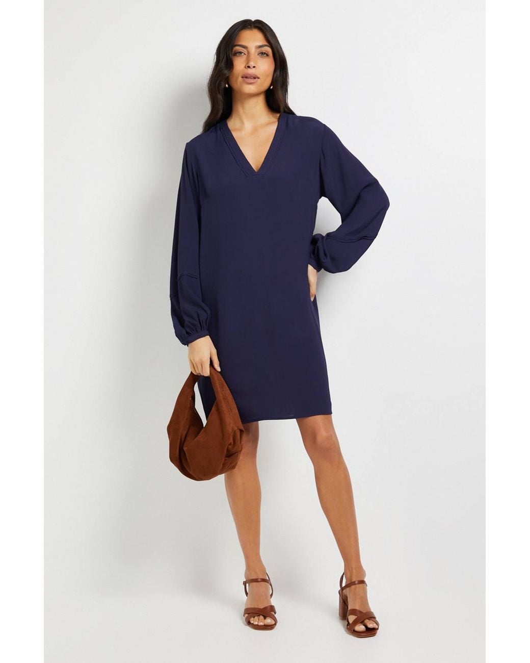 Wallis Blue Viscose Seam Detail Collarless Shift Dress