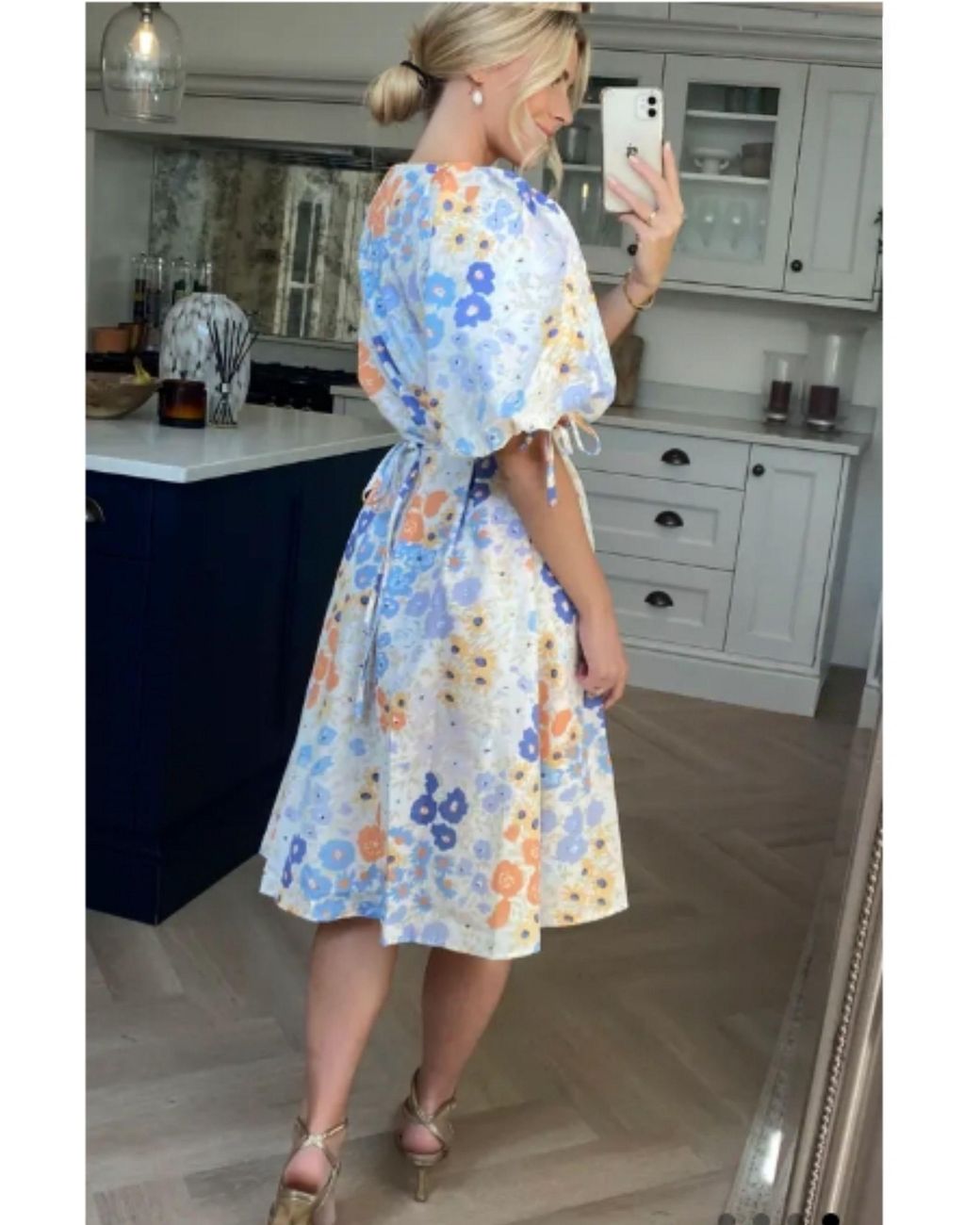 CY Gray Oversized Puff Sleeve Midi Dress