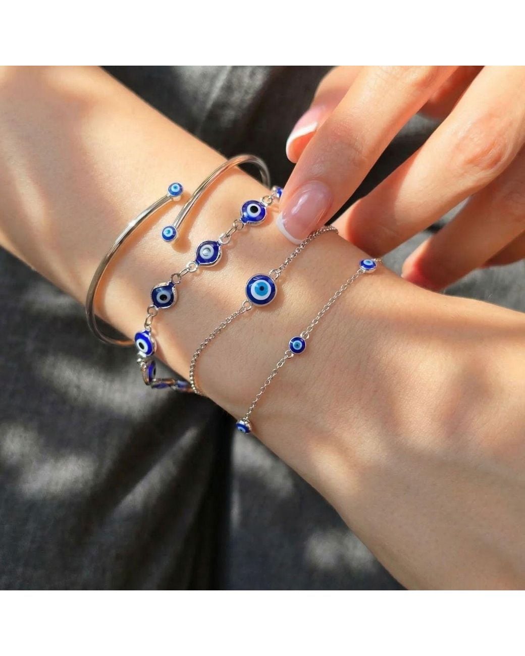 Harfi Metallic Turkish Evil Eye Minimalist Sterling Bangle