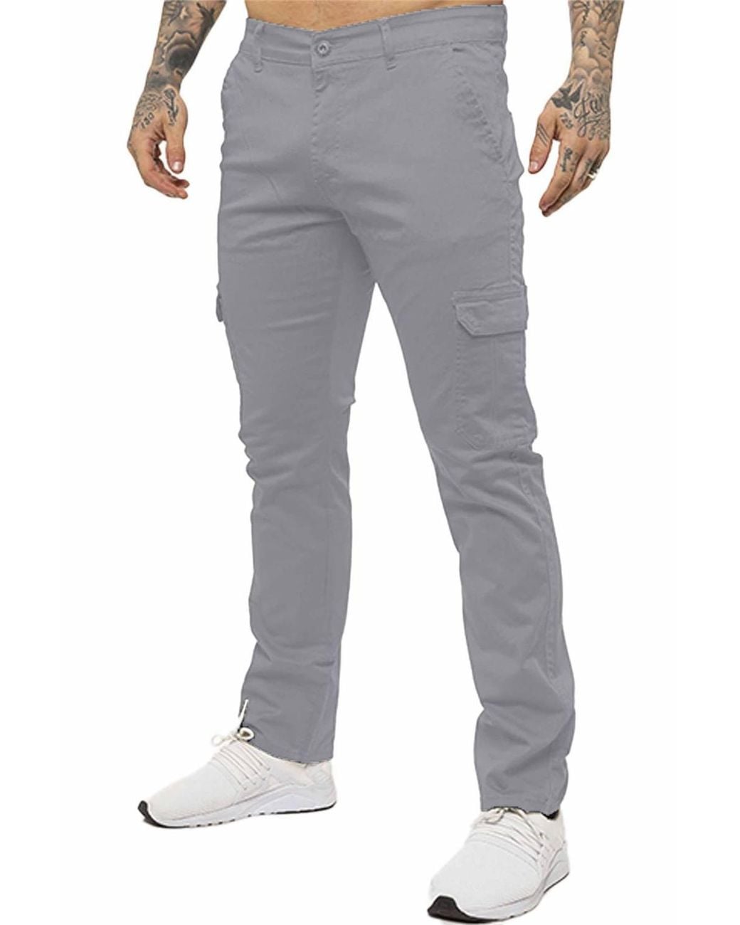 Enzo Gray Slim Fit Stretch Cargo Chinos for men