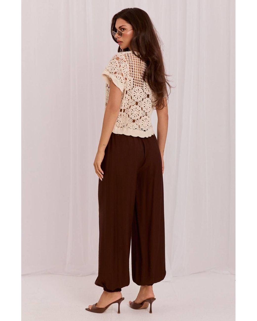 Love Lace Brown Viscose High Waisted Comfortable Tailored Trousers