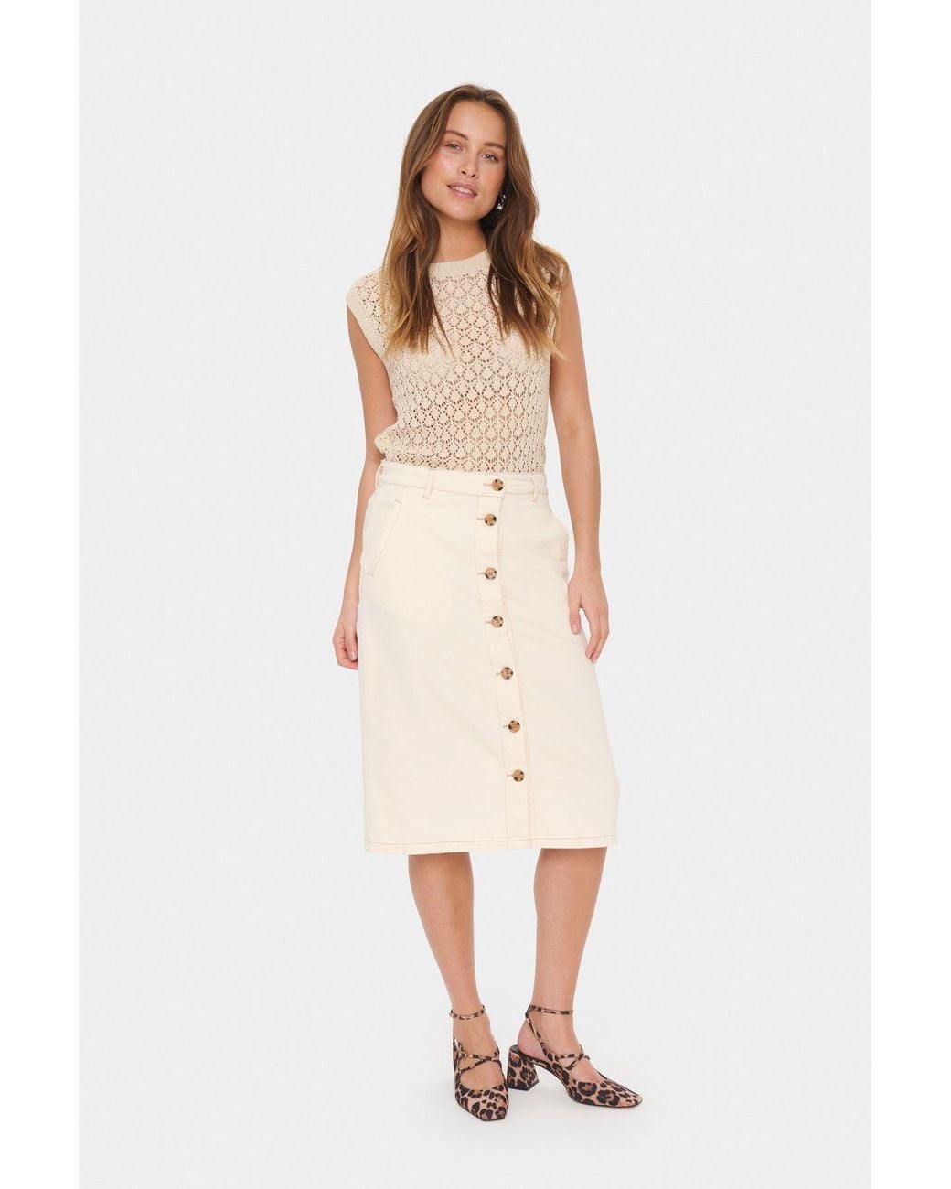 Saint Tropez Natural Kayosz Button Down Midi Skirt