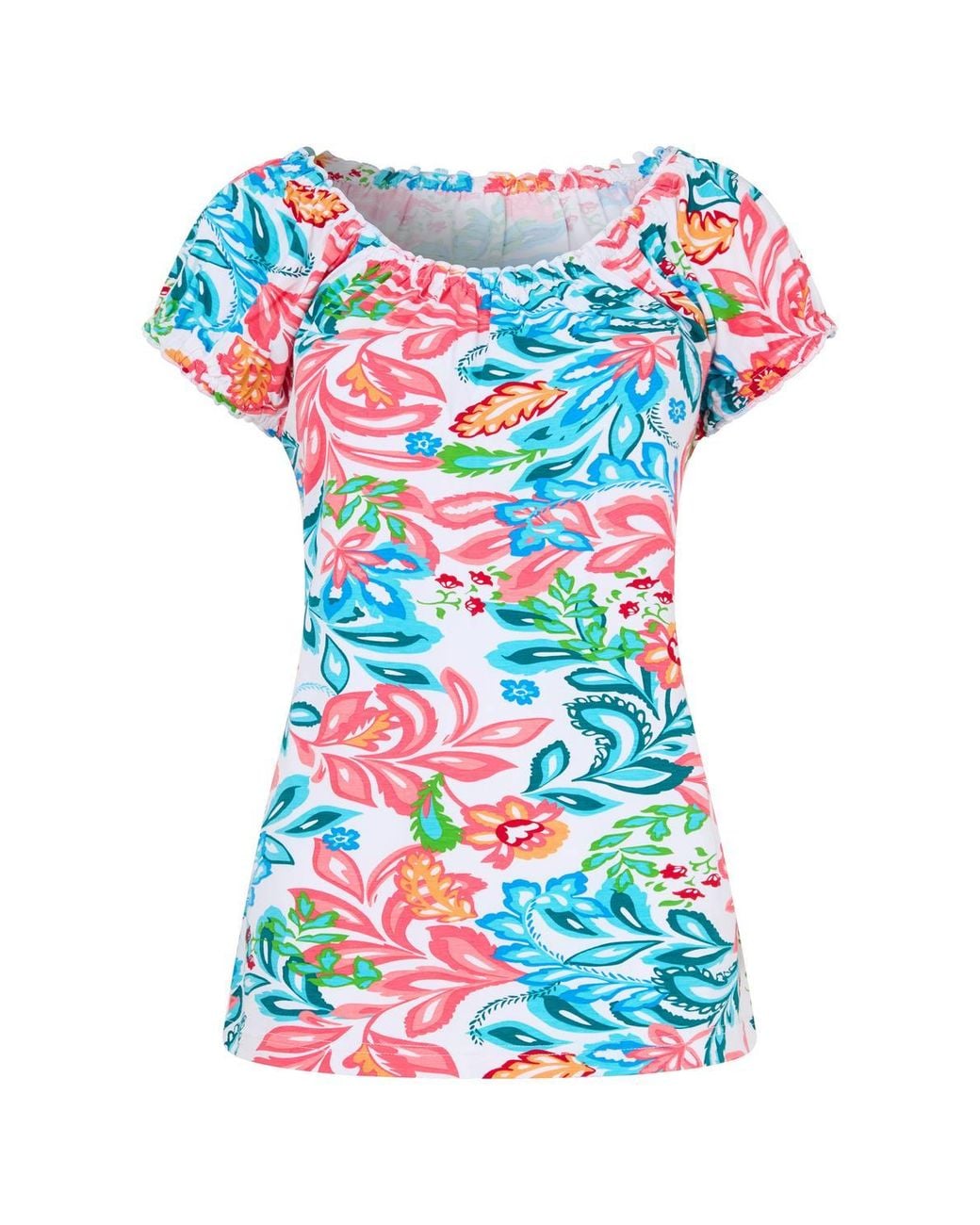Joe Browns Blue Boho Floral Print Jersey Top With Elasticated Neckline